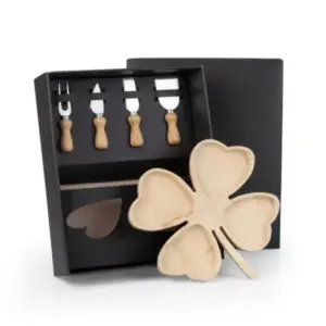 Conjunto para petisco 5 peças em bambu madeira e inox personalizado