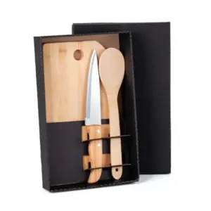 Kit para cozinha em bambu e inox 3 peças personalizado