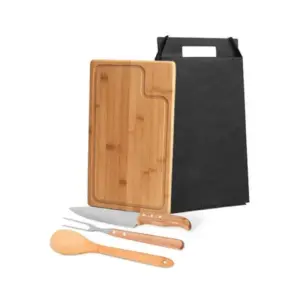 Conjunto para churrasco em bambu madeira e inox 4 peças personalizado