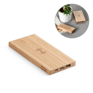 Powerbank com indução em bambu personalizado