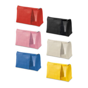 Bolsa de cosméticos em microfibra e mesh com zíper personalizada