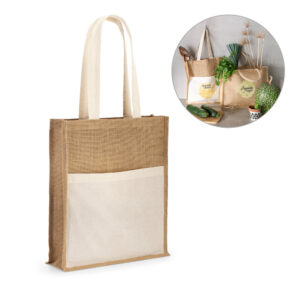 Sacola em juta 240g com bolso em algodão personalizada
