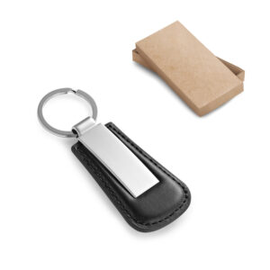 Chaveiro em metal e couro sintético personalizado