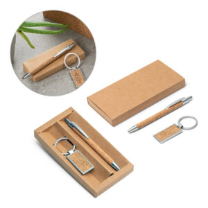 Kit caneta e chaveiro em cortiça personalizado