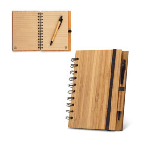 Caderno A5 espiral em bambu com páginas recicladas personalizado