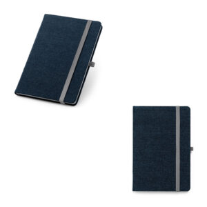 Caderno A5 de capa dura em tecido jeans pautado personalizado