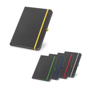 Caderno A5 de capa dura em couro sintético pautado personalizado