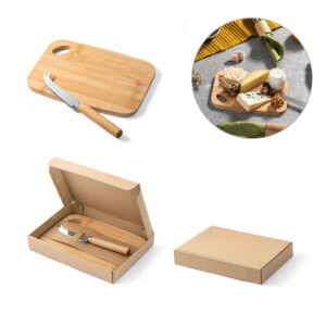 Conjunto tábua de corte e faca de queijo em bambu personalizado