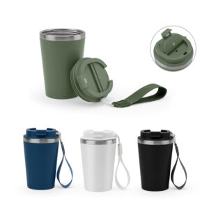 SPITZ. Copo de viagem térmico em aço inox 90% reciclado de parede dupla, com acabamento em mate (440 mL)