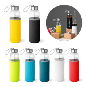 Squeeze em vidro com tampa inox e alça 520ml personalizado