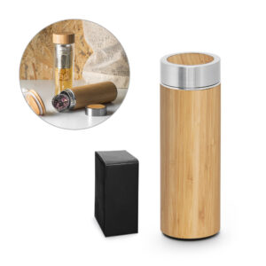 Garrafa térmica em inox reciclado com bambu 430ml personalizada