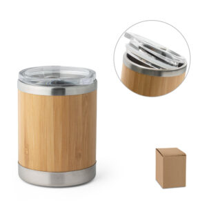 Copo térmico em inox e bambu 350ml personalizado