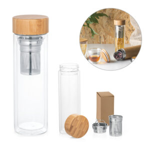 Garrafa térmica em vidro com infusor 490ml personalizada