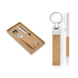 Conjunto caneta e chaveiro em cortiça personalizado