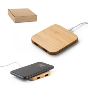 Carregador por indução em bambu 15W com hub personalizado