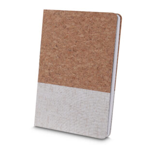 Caderno A5 capa cortiça e caneta plástica personalizado