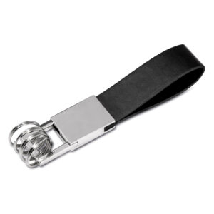 Chaveiro em metal com couro sintético e 4 argolas personalizado