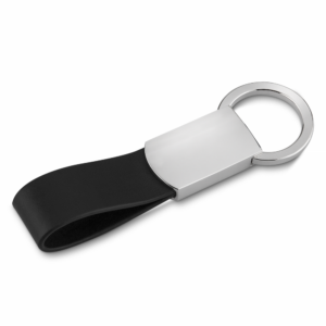Chaveiro em metal fosco com alça de couro personalizado