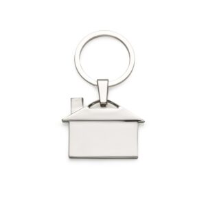 Chaveiro em metal brilhante formato casa personalizado
