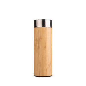 Garrafa térmica em inox com bambu 350ml personalizada