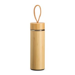 Garrafa térmica em bambu e inox com infusor 400ml personalizada