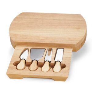 Kit queijo 5 peças com tábua de bambu e gaveta personalizado