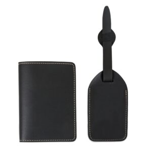 Kit viagem porta-passaporte e tag em couro sintético personalizado