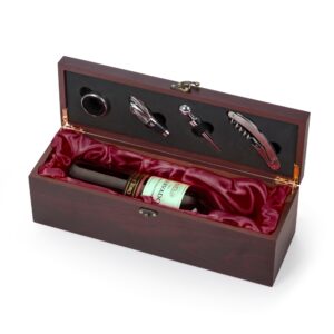 Kit vinho 4 peças em maleta de madeira personalizado