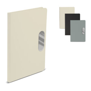 Caderno A5 em PU com placa de metal personalizado