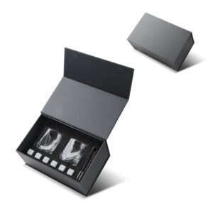 Kit drink premium com 2 copos de vidro e pedras em granito para gelo personalizado