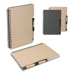 Caderno A5 em papelão reciclado com caneta personalizado