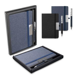 Kit caderno 23x19cm RPET com caneta metálica personalizado