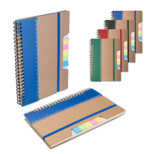 Caderno A5 capa em kraft com régua e sticky notes personalizado