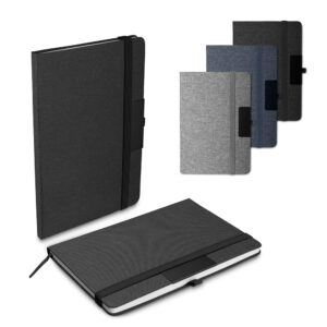 Caderno A5 capa em rPET com placa de metal personalizado