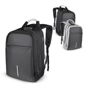 Mochila para notebook em poliéster e PU com cadeado personalizada