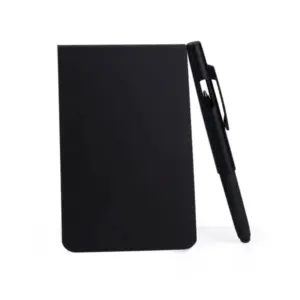Bloco de anotações com caneta preto personalizado