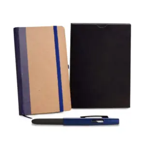 Kit caderneta bolso 10x16cm com caneta personalizado - bege/azul