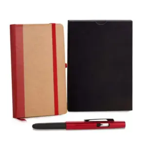 Kit caderneta bolso 10x16cm com caneta personalizado - bege/vermelho