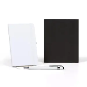 Kit caderneta bolso 10x16cm com caneta personalizado - branco