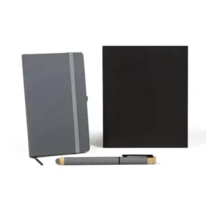 Kit caderneta bolso 10x16cm com caneta personalizado - cinza