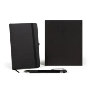 Kit caderneta bolso 10x16cm e caneta personalizado - preto