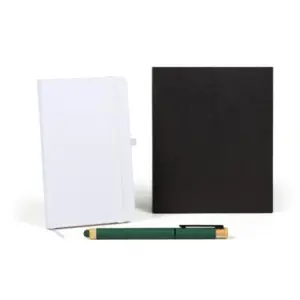 Kit caderneta bolso 10x16cm com caneta personalizado - branco/verde