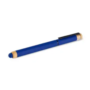 Caneta roller em alumínio reciclado e bambu azul personalizada