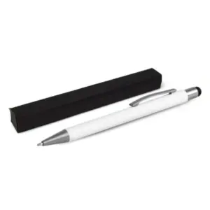 Caneta em alumínio com touch branca personalizada