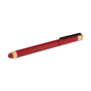 Caneta roller em alumínio reciclado e bambu vermelha personalizada
