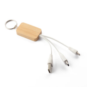 Chaveiro em bambu com cabo USB personalizado