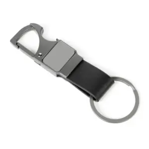 Chaveiro mosquetão em metal e PU cinza personalizado