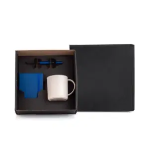 Kit caderneta bolso 10x16cm com caneca e caneta personalizado - azul