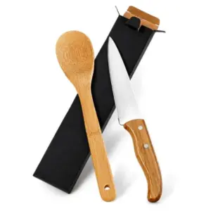 Conjunto faca 7 polegadas e colher em bambu personalizado