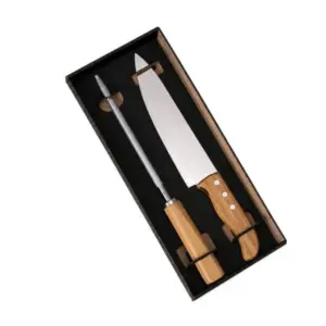 Conjunto faca 8 polegadas e chaira em madeira e inox personalizado